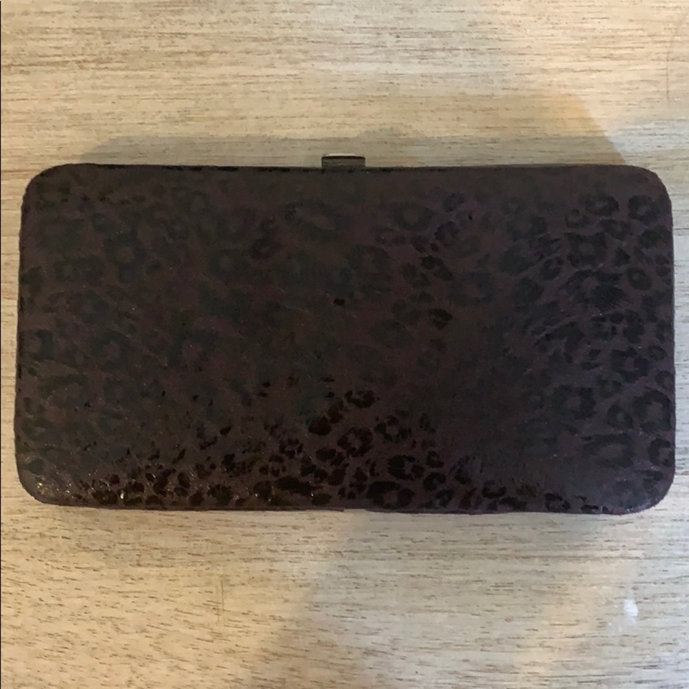 Purple leopard print clutch